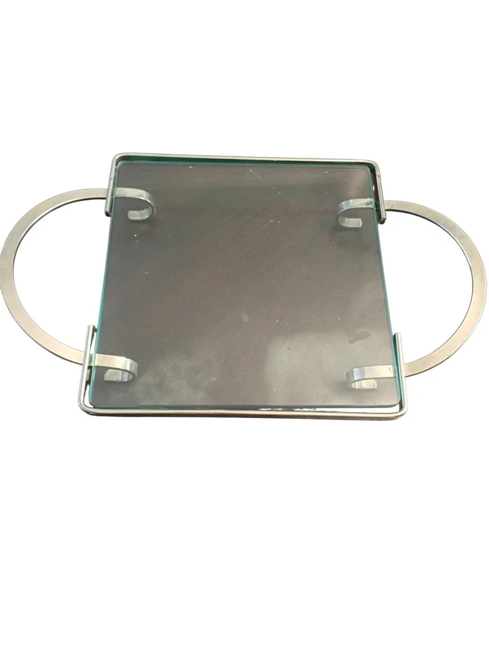 Vintage Art Deco Style Glass And Silver-Plated Footed Bar Tray 13